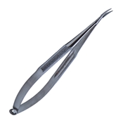 Barraquer Needle-Holder Very Delicate Curved Without Lock, Knurled Handle, 12mm Mid Screw To Tip Length, And An Overall Length Of 5 1/4" (135mm) 